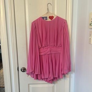 Lumiere Pink Pleated Long Sleeve Romper